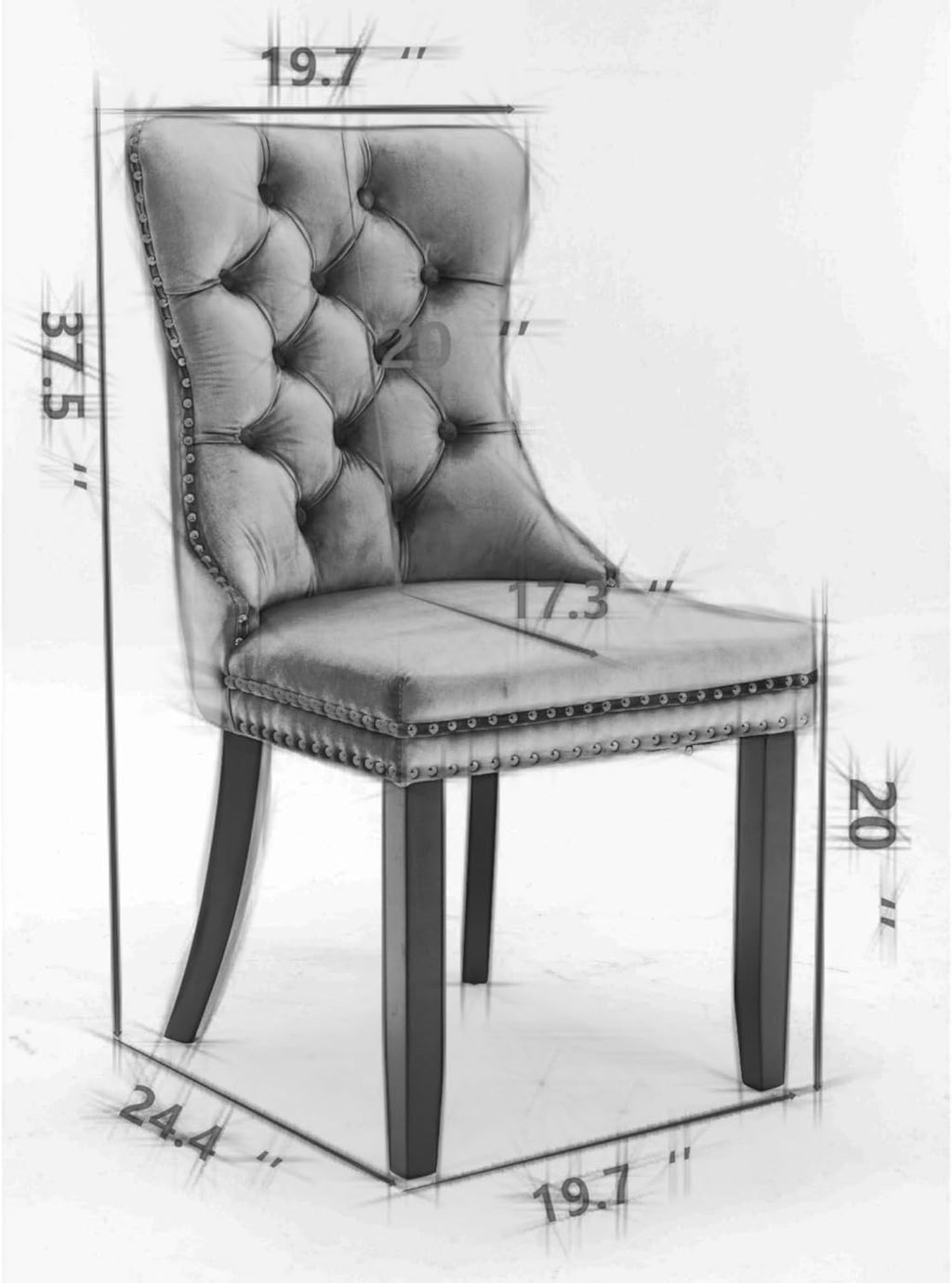KEIKI Tufted Dining Room Chairs Set of 2, Velvet Kitchen Nailhead Trim Chairs with Solid Wood Legs and Padded Seat, Burgundy