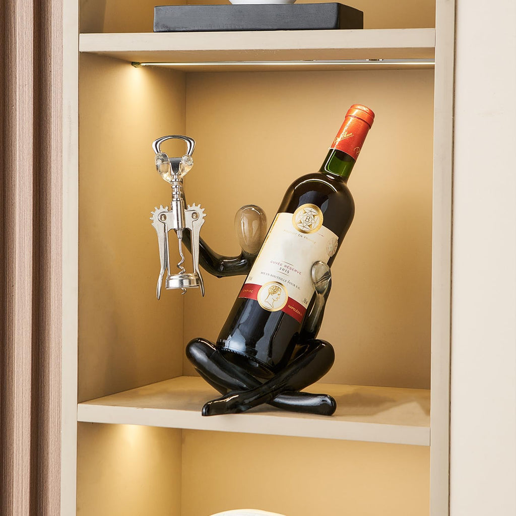 Thinker Statue Wine Rack, Transparent Gray Modern Rack for Kitchen Table Decor, Single Wine Bottle Holder Countertop for Bar, Small Bottle Holder Rack