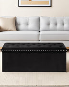 Velvet Storage Ottoman Bench, 43.3" Upholstered Tufted Ottoman with Storage, Folding Footrest Bench for Bedroom, Living Room, or Entryway, Black