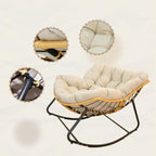 Modern Patio Rocking Egg Chair with Thick Cushion and Rattan Wicker Frame, Indoor Outdoor Lounge Chair with 360° Swivel Comfort, Heavy-Duty Metal Base for Bedroom Living Room Porch Garden (Beige)