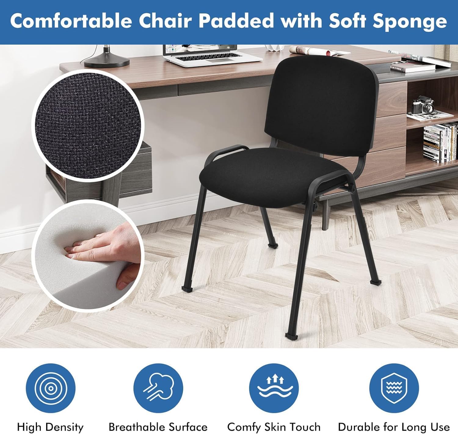 S AFSTAR Set of 10 Conference Chairs, Stackable Chair with Padded Cushion, Ergonomic Office Guest Reception Chair, Guest Chairs for Reception Waiting Room Meeting Room Office Lobby Church (10 Pack)