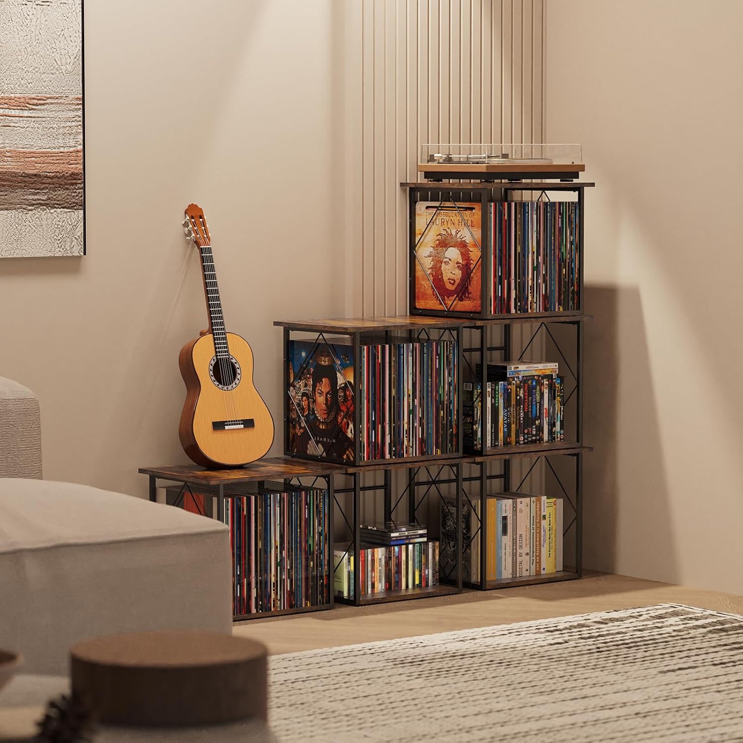 Record Storage Holder for 70-100 Lps, Vinyl Records Holder for Display Albums, Vinyl Record Shelf Crate Organizer, Display Frame for Albums, Magazine, Book, File, for 12" Turntables