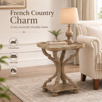 French Country Accent Table, Farmhouse Side Table (Natural B) | 19 Inch Fir Wood Piece with Lipped Rectangular Top, Hourglass Base for Living Room and Bedroom