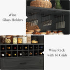 Loomie 75.7" Tall Arched Wine Cabinet, Modern Bar Cabinets with Glass Holders & Wine Rack, Liquor Cabinet for Home, Kitchen Pantry W/Drawer & Shelves, Versatile Cupboard for Dining Room (Black)