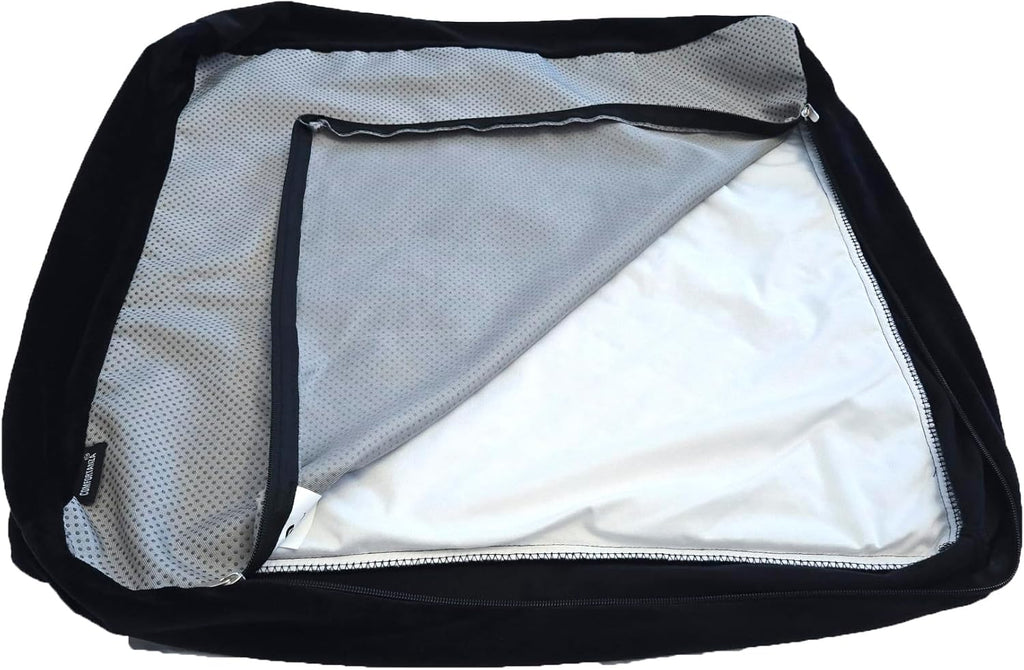 21x21x5 Replacement Cover for Square Thick Chair Seat Cushion - Soft Velvety Fabric - Quilted Top - Washable with Waterproof Layer & Extra-Long Zipper - Non-Slip Base - Cover ONLY - Black