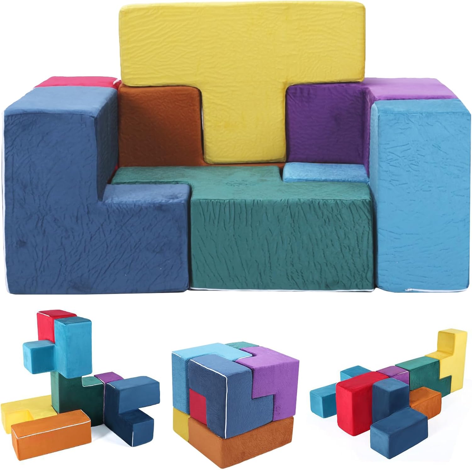 7Pcs Elastic Sponge Toddler Cushions Washable Inspiring Creativity Blocks Chair Wear Resist for Kids Bedroom Playroom Furnitures