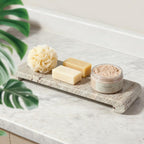 Marble Tray Pedestal Stand, 16"x4" Marble Vanity Tray with Feet for Bathroom Counter, Rectangular Marble Riser for Kitchen Sink, Soap Dispenser Perfume Jewelry Stone Organizer (River White)