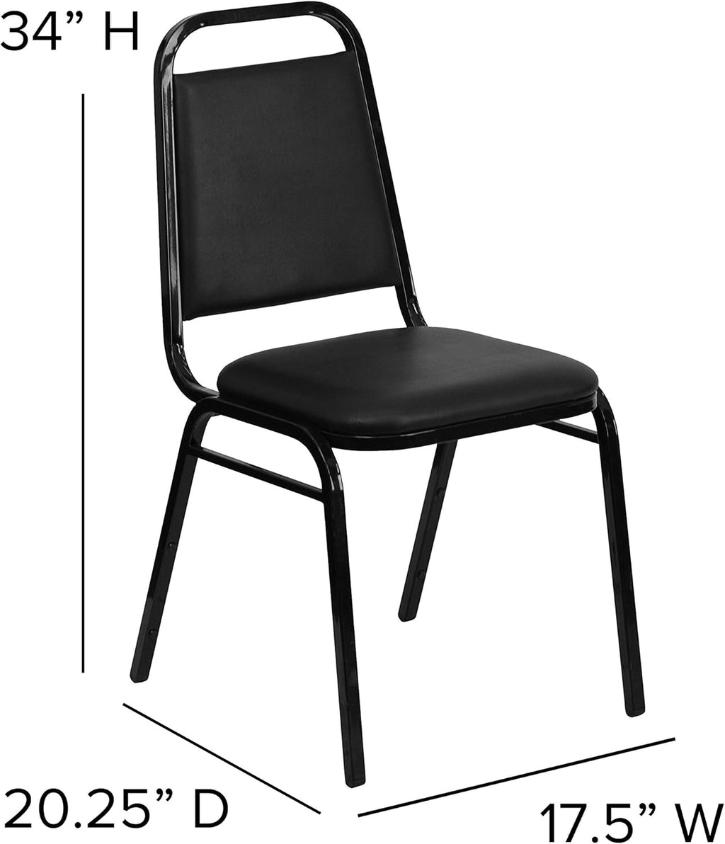 EMMA + OLIVER Trapezoidal Back Vinyl Stackable Banquet Chair, Multipurpose Stacking Chair with Padded Seat and Back, Black