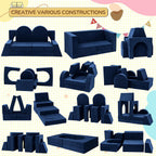 Fvkind 10 Pcs Modular Kids Play Couch, Foam Kids Play Couch for Playroom & Bedroom, Multifunctional Children Sofa Building Fort for Boys and Girls with Soft Foam and Removable Cover, Blue