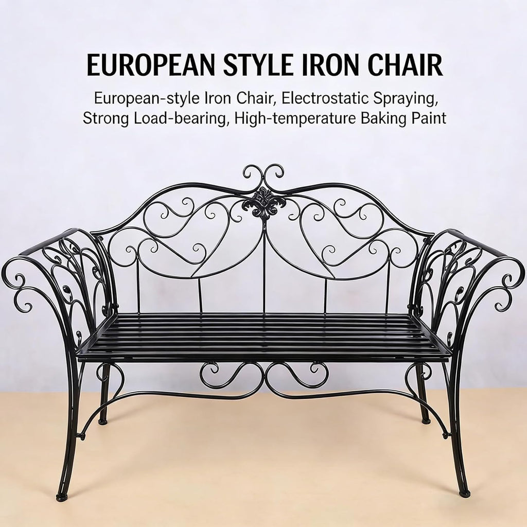 Cast Iron Garden Bench, All Weather Rustproof Patio Furniture, Multifunctional Compact Lounge Seat for Porch Balcony Bedroom Living Room