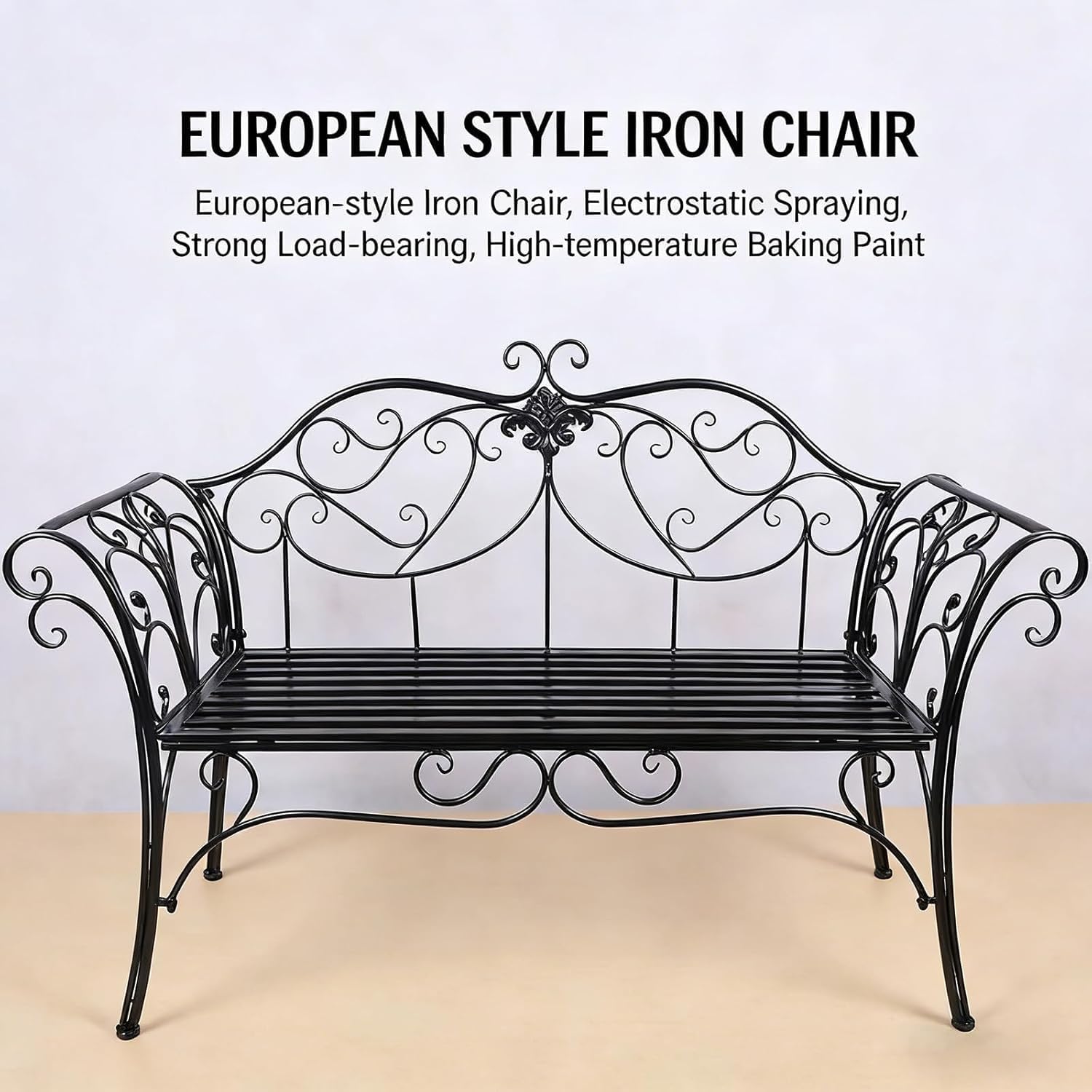 Cast Iron Garden Bench, All Weather Rustproof Patio Furniture, Multifunctional Compact Lounge Seat for Porch Balcony Bedroom Living Room