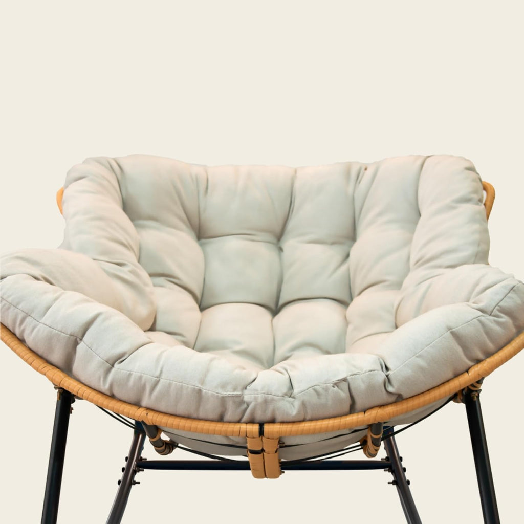Modern Patio Rocking Egg Chair with Thick Cushion and Rattan Wicker Frame, Indoor Outdoor Lounge Chair with 360° Swivel Comfort, Heavy-Duty Metal Base for Bedroom Living Room Porch Garden (Beige)