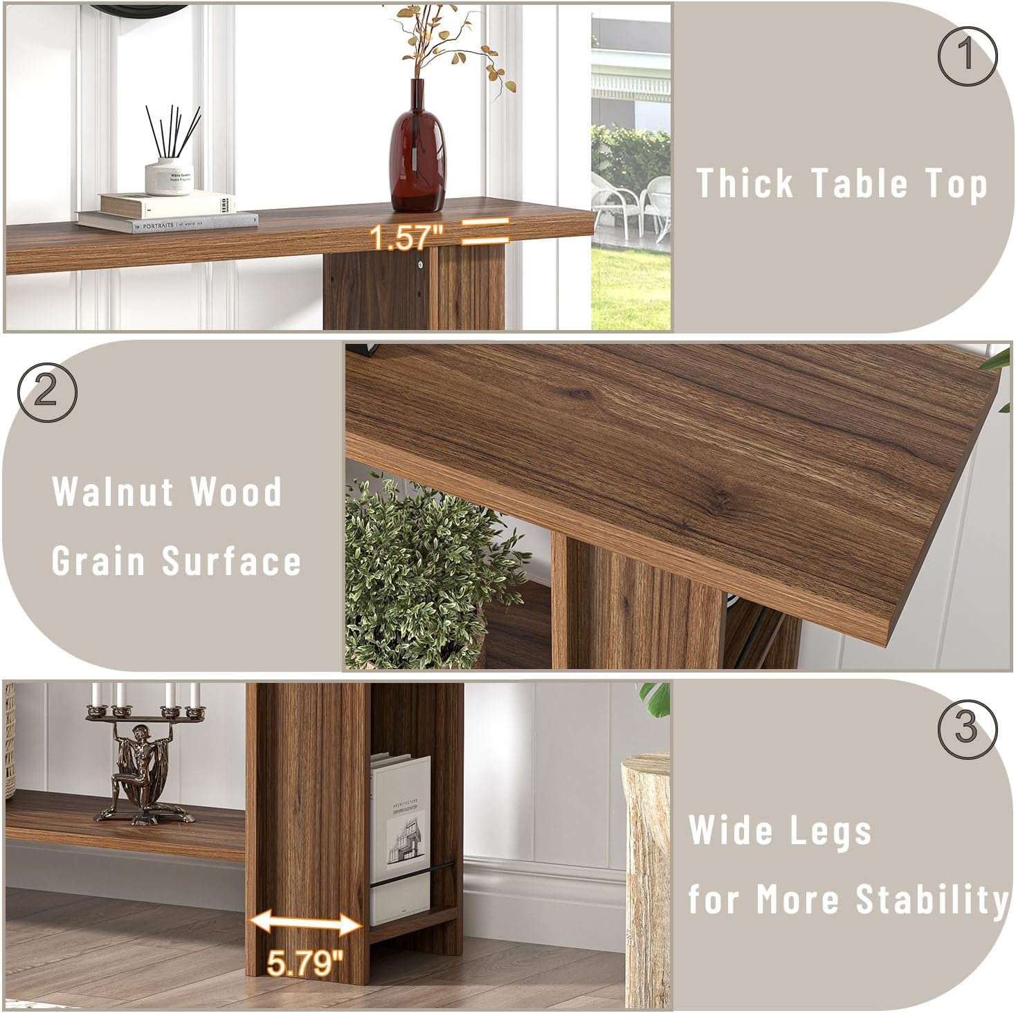FOLUBAN Entryway Table, Modern Wood Console Table with Bottom & Side Storage Shelves, 2 Tier Sofa Table Behind Couch for Living Room, Long Hallway Table for Home Decor, 53 Inch, Walnut