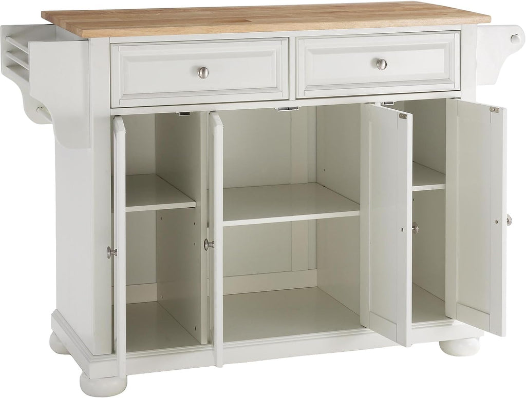 Crosley Furniture Alexandria Wood Top Rolling Kitchen Island Storage Cart, Microwave Stand, Spice Rack, White