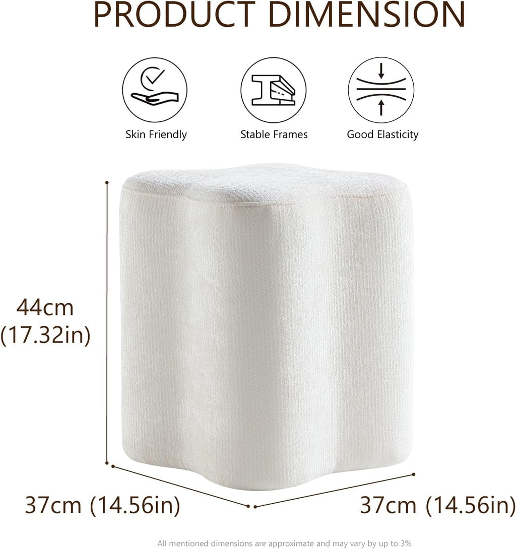 Get Set Style 14.4 Inch Flowers Shaped Ottoman,Modern Chenille Ottoman Vanity Stool for Living Room Comfortable Pouf,Stylish Sofa Foot Rest (White)