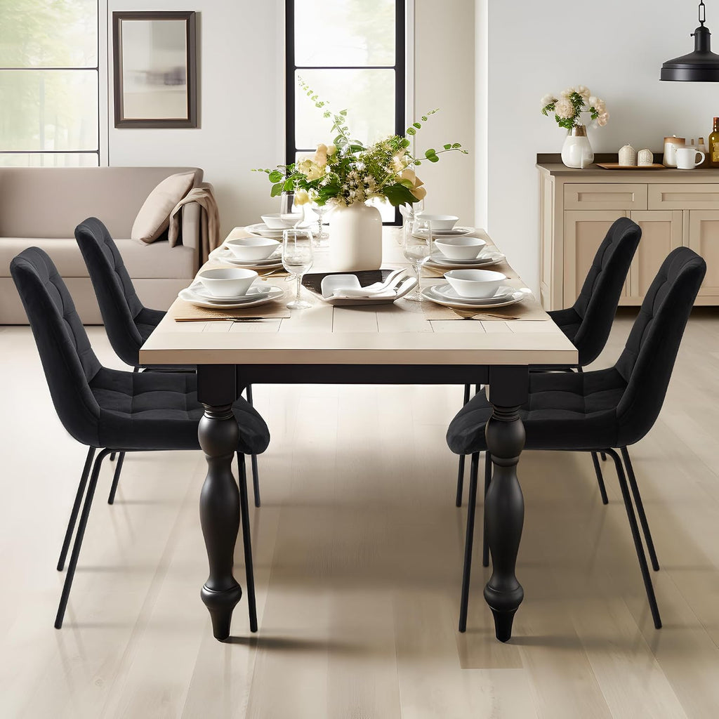 Velvet Dining Chairs, Upholstered Reception Chairs, Tufted Accent Chair with Metal Legs for Home Kitchen, Living Room, Set of 2, Black