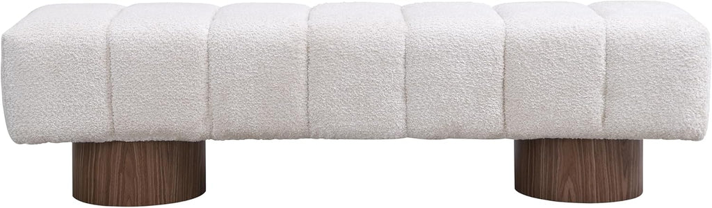 Christopher Knight Home Manila 64" Boucle Dining Bench, Upholstered Ottoman Bench, Rectangular Dining Seat, Spacious Seating, Long Footstool for Living Room Dining Room, No Assembly Needed, Beige