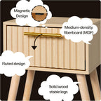 Kerry Small Fluted Nightstand, Bedside Table for Small Space, Modern End Table with Storage Drawer for Living Room, Bedroom, Solid Wood Feet, MDF, Wooden, Two Pack