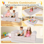 Costzon 9 Pcs Kids Play Couch, Versatile Building Fort Foam Play Couch for Boys & Girls, Crawling Floor Sofa for Sleeping, Convertible Soft Foam Playset for Kids Teen Playroom Bedroom Gifts