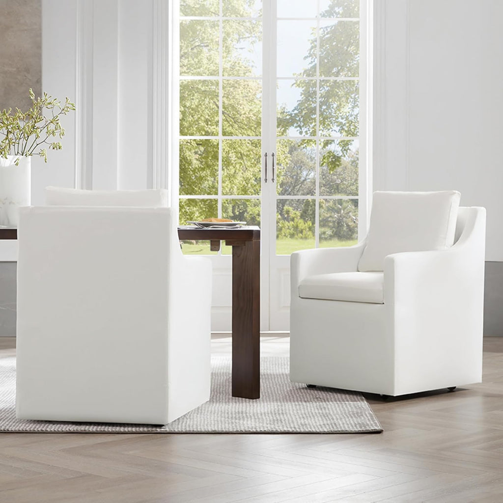 KISLOT Upholstered Dining Chairs Set of 4, Washable Cover Modren Deskchair with 4 Casters & Hidden Storage for Dining Room, Living Room, Home Office, Cream, 4 Box