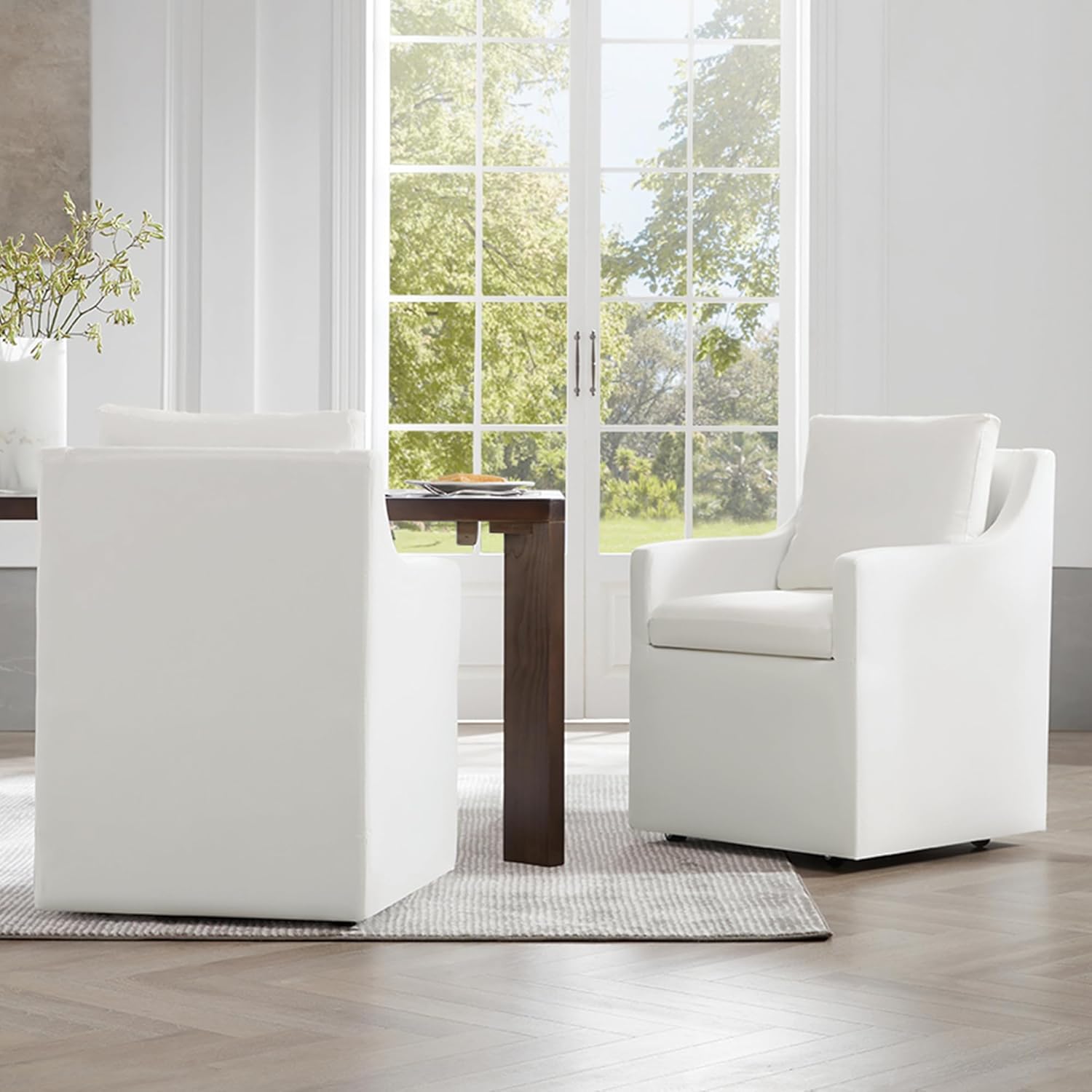 KISLOT Upholstered Dining Chairs Set of 4, Washable Cover Modren Deskchair with 4 Casters & Hidden Storage for Dining Room, Living Room, Home Office, Cream, 4 Box