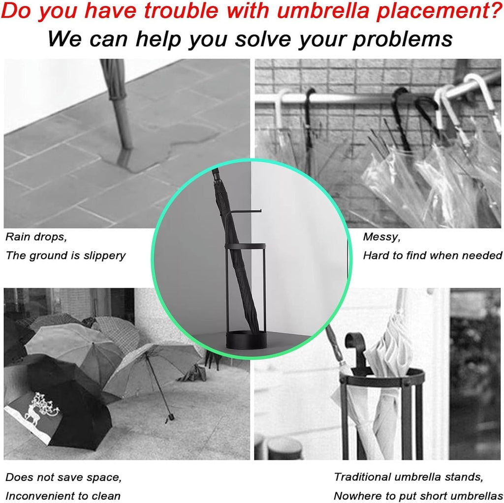 Golden Rust Proof Umbrella Holder, Entrance Drain Umbrella Bucket, Steel Circular Umbrella Holder, Umbrella Storage Rack, Suitable for use in Homes, Offices, Hotel Lobbies （Black）