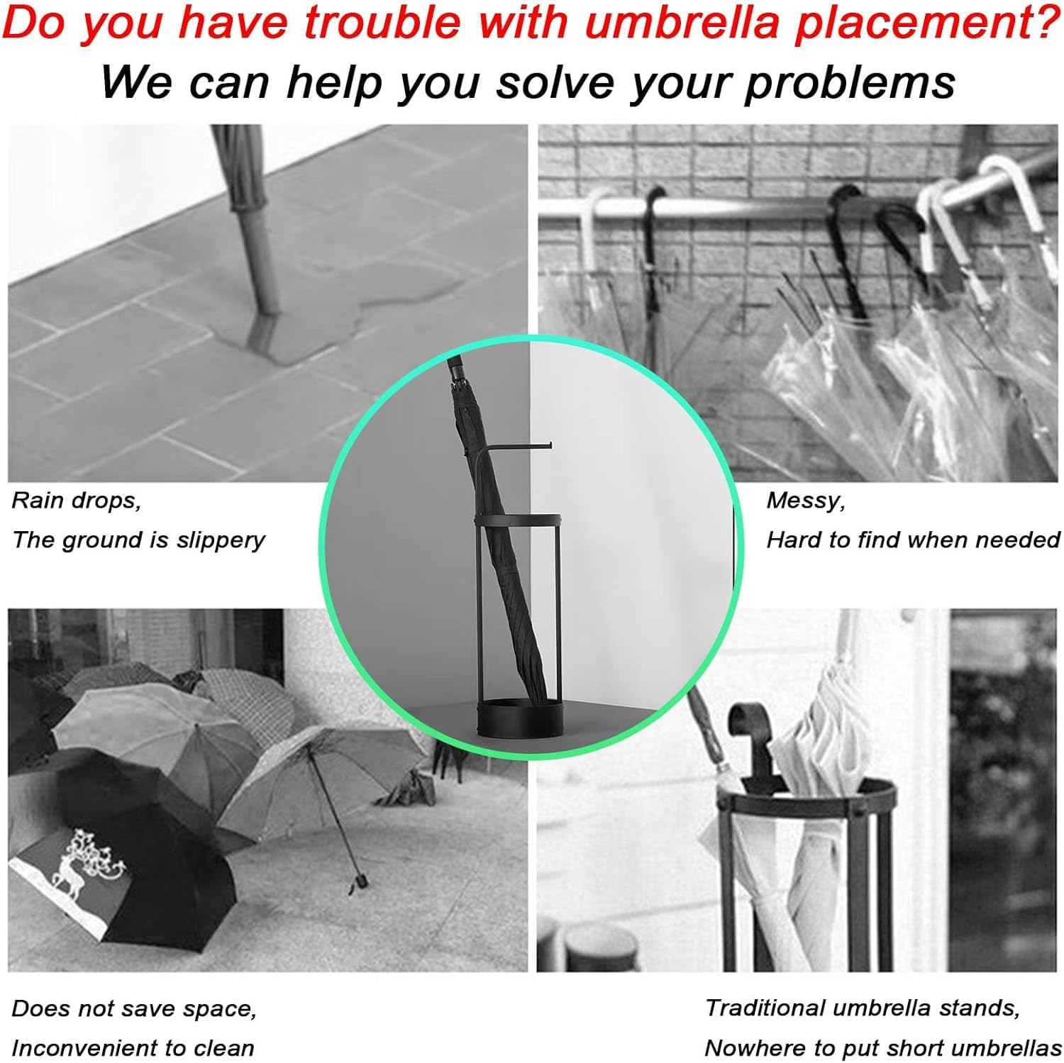 Golden Rust Proof Umbrella Holder, Entrance Drain Umbrella Bucket, Steel Circular Umbrella Holder, Umbrella Storage Rack, Suitable for use in Homes, Offices, Hotel Lobbies （Black）