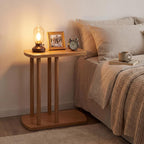 Giantex C-Shaped Teak Wood Side Table, Set of 2 Narrow 2-Tier Couch Tables that Slide Under w/Thickened Top & Sturdy Base, Wooden Sofa End TV Tray Bedside Table for Small Spaces Living Room Bedroom