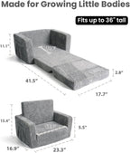 TinyPalsa Foldable Toddler Couch with Soft Sherpa Cover, 2-in-1 Comfy Toddler Sofa & Lounger for 3+ Years Old Girls Boys, Kids Chair with Pockets & Handle for Reading, Playroom (Grey)