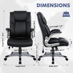 COLAMY High Back Executive Office Chair - Padded Leather Ergonomic Computer Desk Chair with Inflatable Lumbar Support & Flip-Up Arms, Adjustable Tilt Lock Swivel Task Chair for Home Office, Black