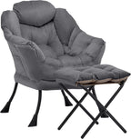 Lazy Chair with Ottoman, Comfy Accent Lounge Chair with Side Pocket, Modern Reading Armchair with Footrest, Upholstered Sofa Chair for Small Spaces, Bedroom, Living Room, Dorm, Darkgrey