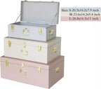 Vixdonos Decorative Box Set of 3 Metal Trunks Chest with Safety Lock Clasp for Treasure Organization and Home Dorm Decor,26.8x16.5x11Inches