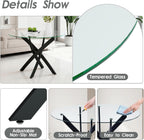 Modern Round Glass Dining Table Set for 4, 36'' Small Tempered Glass Tabletop Black Base with 4 Green Minimalism Dining Chairs, 5-Piece Clear Circle Dining Table Set(Easy Assemble)