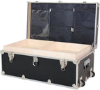 Large Essential Trunk With Wheels, Tray, & Lid Organizer - 32"x18"x14", 1000+ lbs Capacity. Strong, USA Made Summer Camp Footlocker, and Secure College Dorm Storage Chest