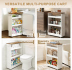 TEAMIX 4 Tier Slim Rolling Storage Cart with Wheels, 24.8D x 7.9W Inches, Height Adjustable, Deeper Utility Cart with Handle Narrow Shelf Organizer for Kitchen Laundry Bathroom Pantry Office (White)