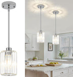 2 Pack Crystal Pendant Lights Kitchen Island Chrome Kitchen Pendant Lighting Over Island Modern Dining Room Light Fixtures Hallway Lights Adjustable Hanging Pendant Light for Bathroom Entryway Bedroom