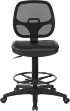 Office Star DC Series Deluxe Breathable Mesh Back Ergonomic Drafting Chair with Lumbar Support and Adjustable Footring, Black Vinyl