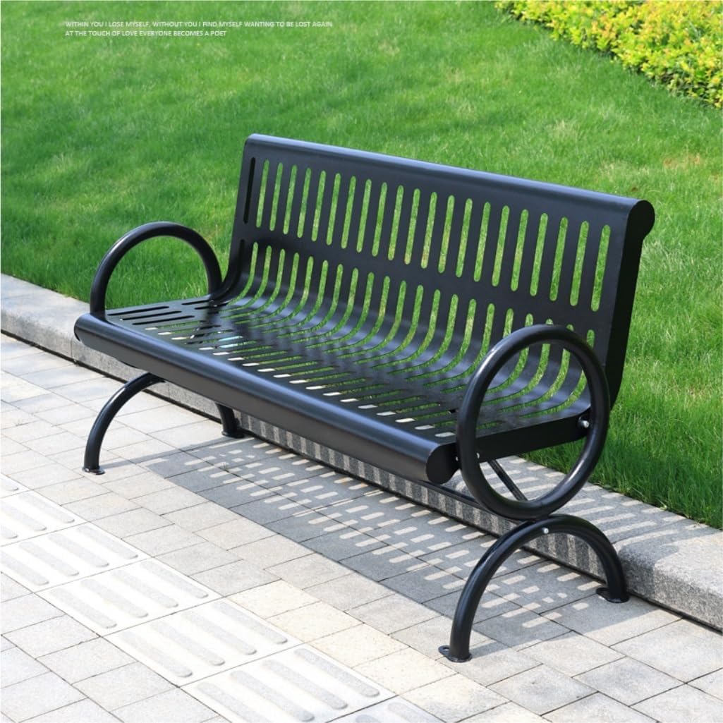 Patio Benches for Outdoors Outdoor Iron Park Chair Double Black Metal Bench Backrest Community Square Welded Seat Garden Benches for Outdoors