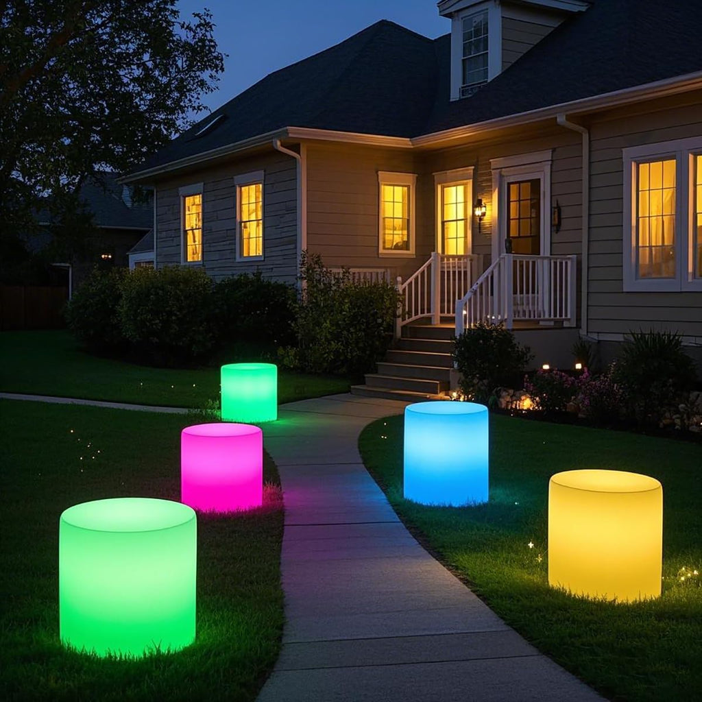 Mr.Go 16-Inch Rechargeable LED Chair Light w/Remote, 16 RGB Colors Changing Glowing Seat, Waterproof LED Cylinder Stool/Side Table for Home Patio, Deck, Pool, Bar & Party Lighting Decor