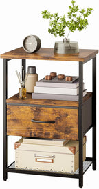 TOMNK Nightstand with 2-Tier Shelf, Brown Top End Table for Bedroom or Living Room, Fabric-Lined Storage Organizer, Compact Design Under 27 Inches, Easy Assembly