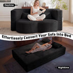 78" Full Size Convertible Futon Sofa Bed, Corduroy Folding Sleeper Sofa Bed with 2 Pillow, Foam Mattress Boneless Couch Bed, No Assembly Loveseat Couches for Living Room Apartment, Space‑Saving, Black