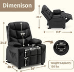 MCombo Big Kids Recliner for Ages 3+, Child Reclining Chair, Toddlers Recliner Sofa with Cup Holders (Faux Leather, Black)