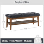HUIMO Entryway Shoe Leather Bench, End of Bed Bench,PU Button-Tufted Indoor Bench,Ottoman Bench for Living Room, Padded Bench with Solid Wood Shelf,Kitchen Leather Seat Dining,Black