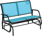 Outdoor 2-Seater Glider Loveseat - Steel FFor rame, UV-Resistant Blue Sling Fabric, Quick-Drying, 47.25" L x 27.5" W x 33.5" H, 440lb Capacity