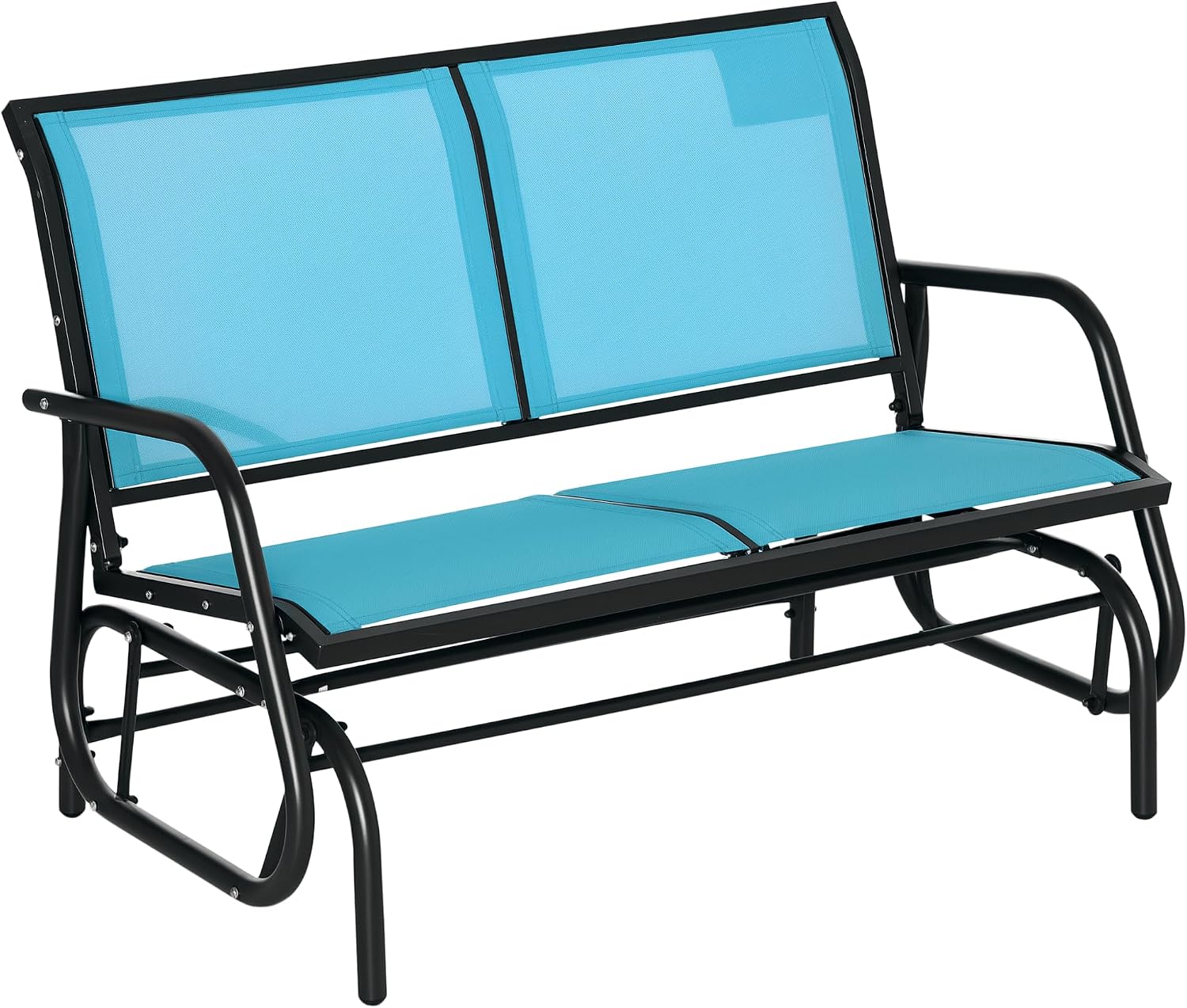 Outdoor 2-Seater Glider Loveseat - Steel FFor rame, UV-Resistant Blue Sling Fabric, Quick-Drying, 47.25" L x 27.5" W x 33.5" H, 440lb Capacity