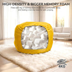Bean Bag Chair and Sensory Crash Pad for Kids, Convertible Beanbag Folds from Lazy Chair to Floor Sensory Crash Pad, Children Lazy Sofa Chairs with Memory Foam Filling, Machine Washable, Yellow