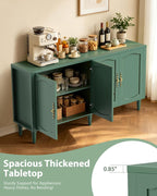 fineway 63" Sideboard Buffet Cabinet, Mid Century Modern Credenza Storage Cabinet with Carved Handle & Adjustable Shelves, Buffet Table Kitchen Coffee Bar for Living Room Dining Room - Green