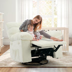 Rocking Recliner Chair, 360° Swivel Rocker Chair, Chenille Upholstered Glider Chair with Side Pockets, q235 Steel Frame Lazy Boy Recliner Single Sofa for Living Room, Nursery, Small Spaces, Beige