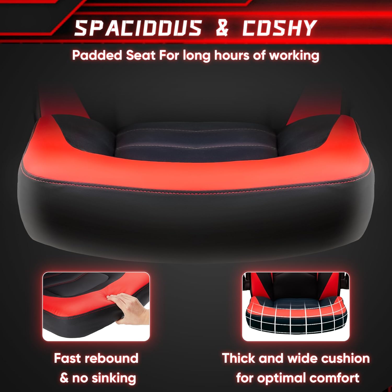 OLIXIS Computer Gaming Desk Chair - Ergonomic Video Game with Comfy Lumbar Support and headrest, PU Leather with Flip-up Arms, Adjustable Height and Swivel Wheels, for Adults, Black and Red