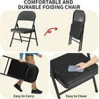 Set of 2 Padded Folding Chairs, PU Leather Seat Back, 300 lbs Heavy Duty Metal Frame, Foldable Portable Chairs for Indoor Outdoor Events, Dining, Guest Seating, Party, Wedding (Black, 2 Pack)